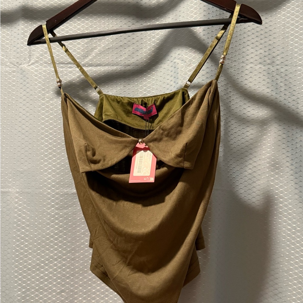 22. Edikted Olive Green Brown Draped Cowl Neck Cami Top